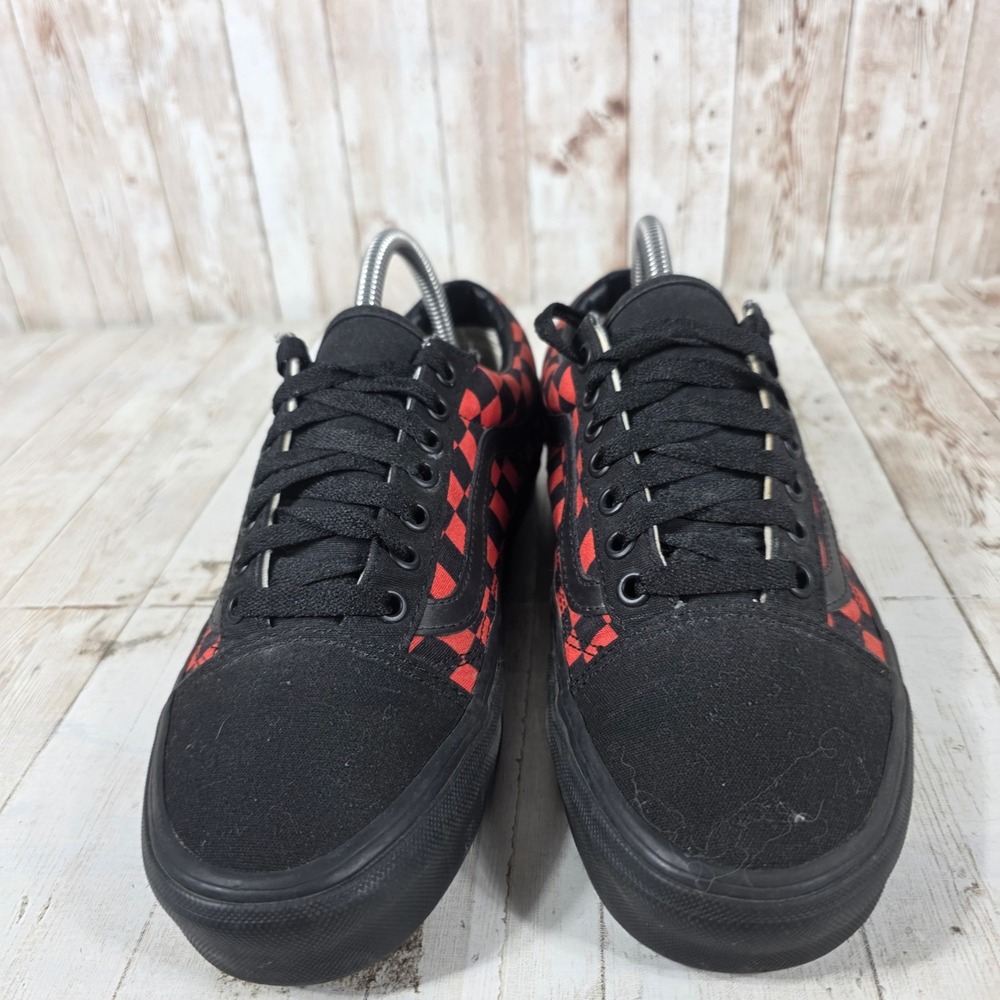 Vans Old Skool Red Black Checkerboard Suede Canvas Sneakers Womens 8.5 Mens 7.0 - Picture 2 of 8